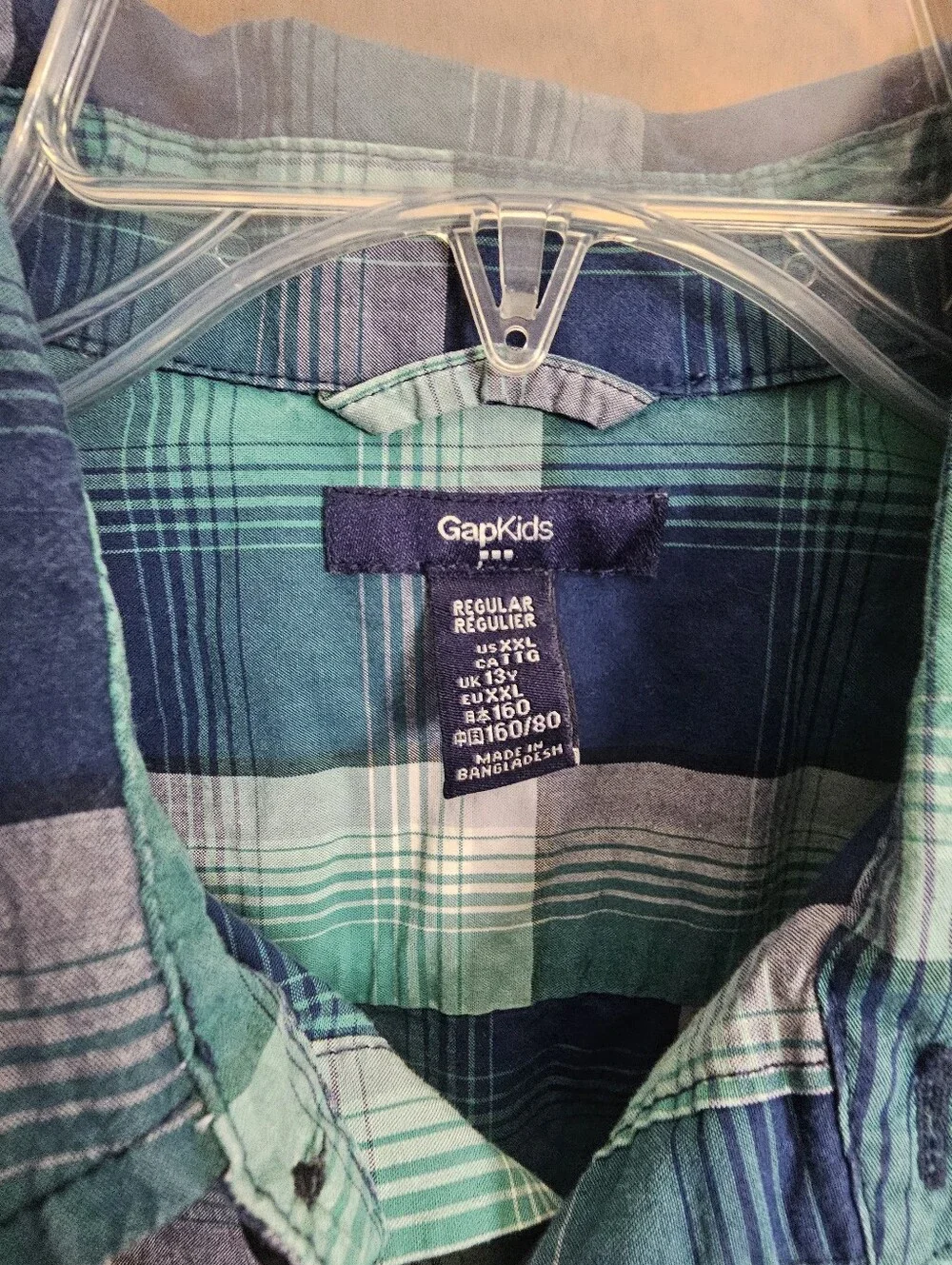 GAP KIDS big boys 16 XXL plaid Short sleeve buttoned shirt boy youth regular top